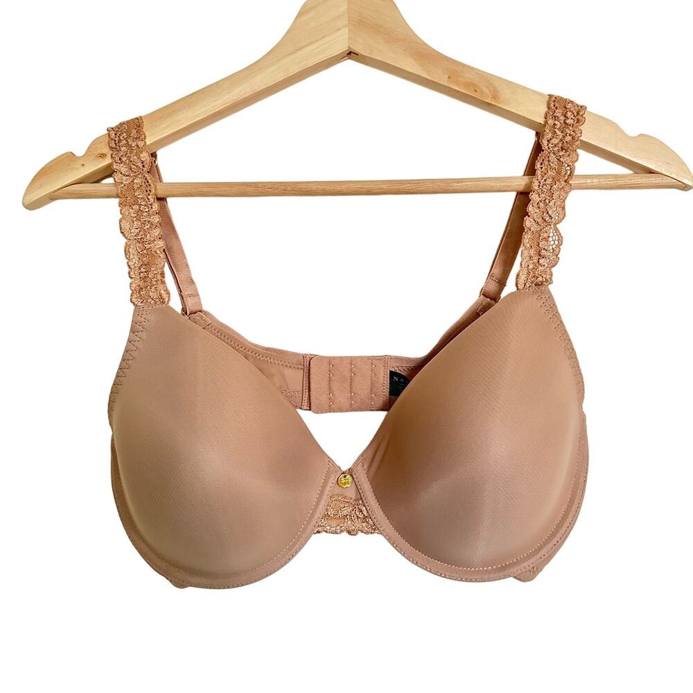 Natori Underwire T-Shirt Bra Nude Size 34D Lightly Padded Lacy Thick Straps